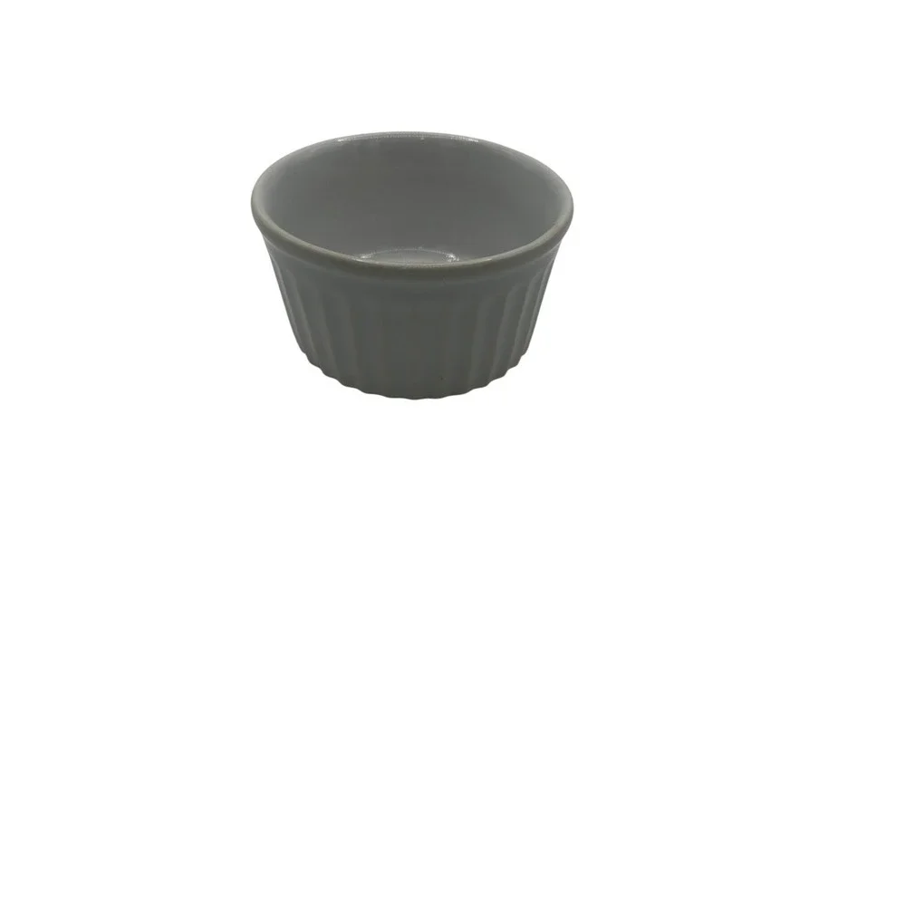 Set of 6 White Ceramic Ramekins Fluted Souffle Dishes 3.5